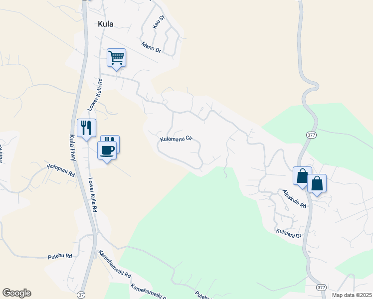 map of restaurants, bars, coffee shops, grocery stores, and more near 40 Kapalulu Place in Kula