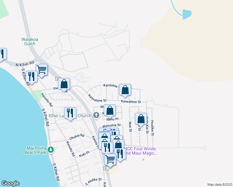 map of restaurants, bars, coffee shops, grocery stores, and more near 284 Hoohie Street in Kihei