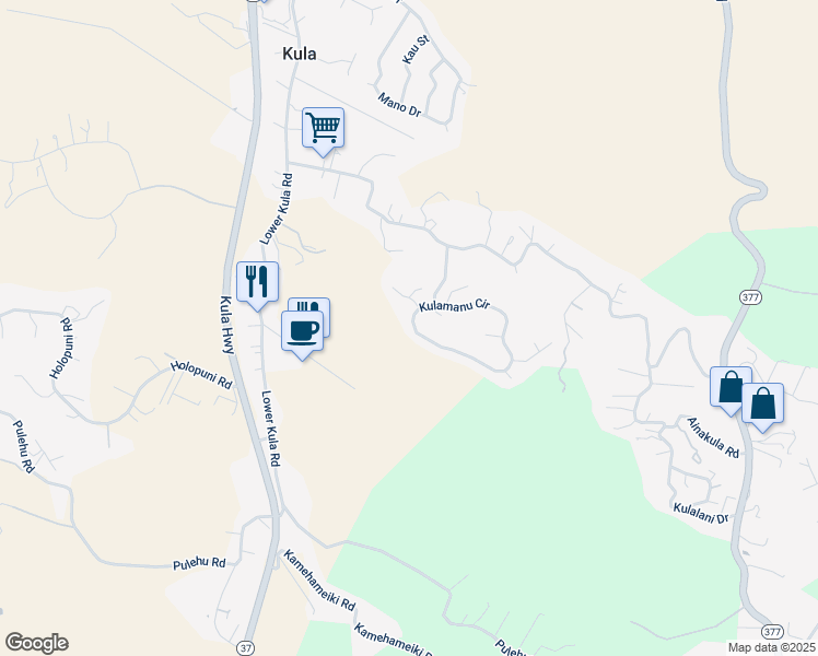 map of restaurants, bars, coffee shops, grocery stores, and more near 327 Kulamanu Circle in Kula