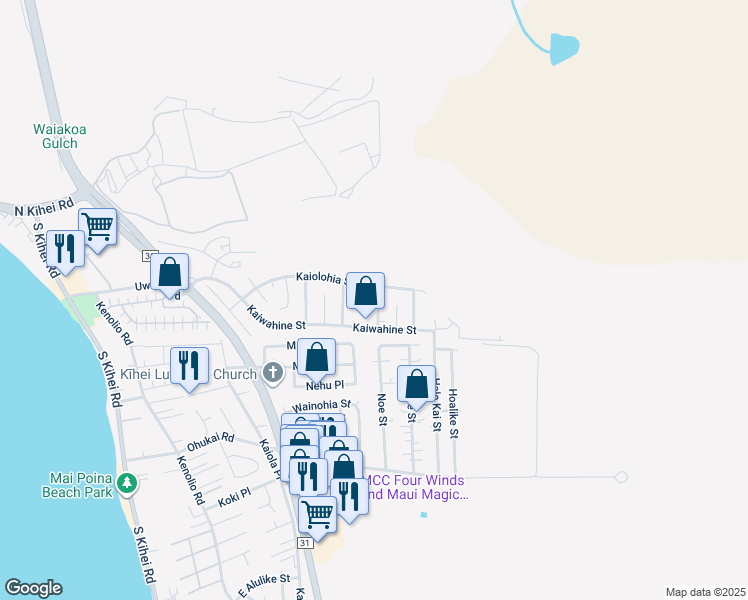 map of restaurants, bars, coffee shops, grocery stores, and more near 272 Ilikai Street in Kihei