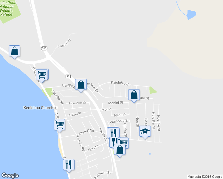 map of restaurants, bars, coffee shops, grocery stores, and more near 377 Ailana Place in Kihei