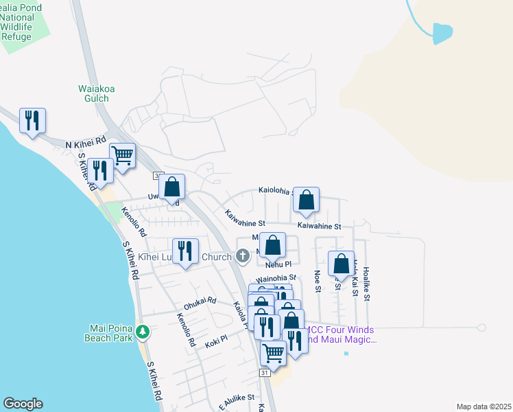 map of restaurants, bars, coffee shops, grocery stores, and more near 377 Ailana Place in Kihei
