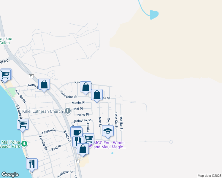 map of restaurants, bars, coffee shops, grocery stores, and more near 259 Kaihoi Street in Kihei