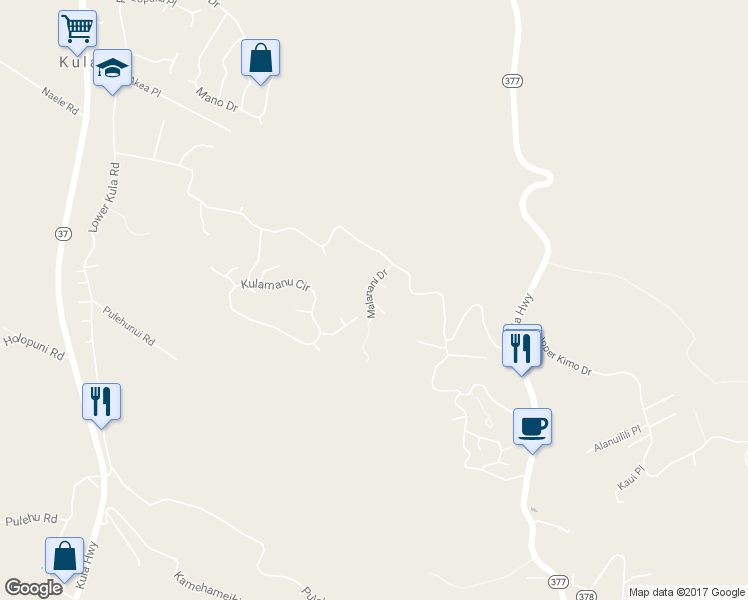 map of restaurants, bars, coffee shops, grocery stores, and more near 101 Malanani Drive in Kula
