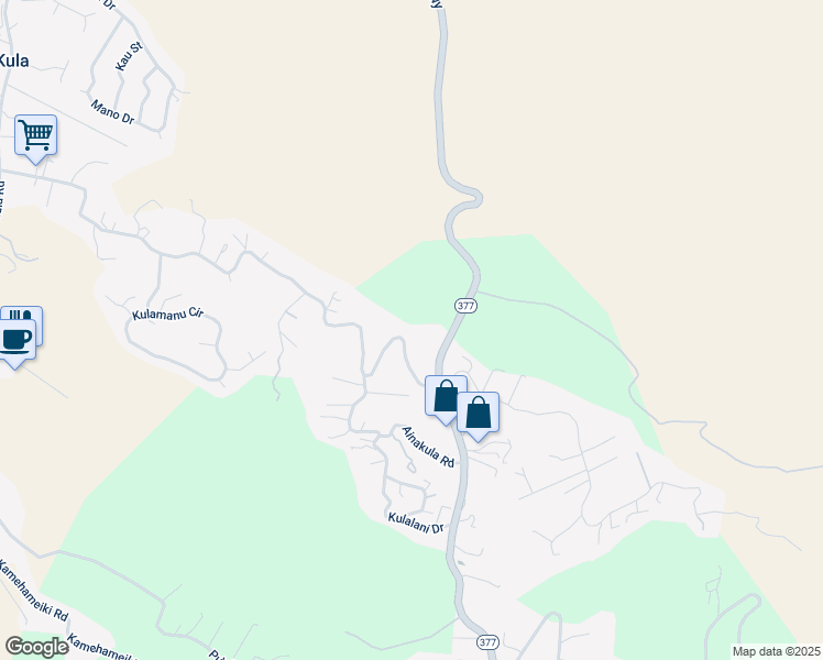 map of restaurants, bars, coffee shops, grocery stores, and more near 14-830 Haleakala Highway in Kula