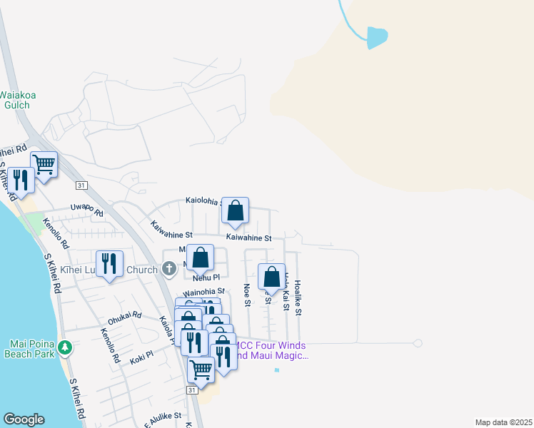 map of restaurants, bars, coffee shops, grocery stores, and more near 252 Kaihoi Street in Kihei