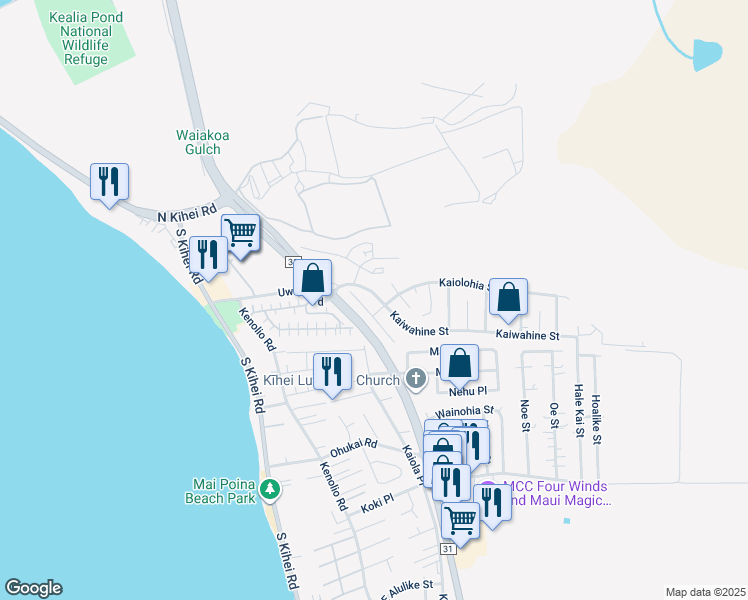 map of restaurants, bars, coffee shops, grocery stores, and more near 232 Kaiwahine Street in Kihei