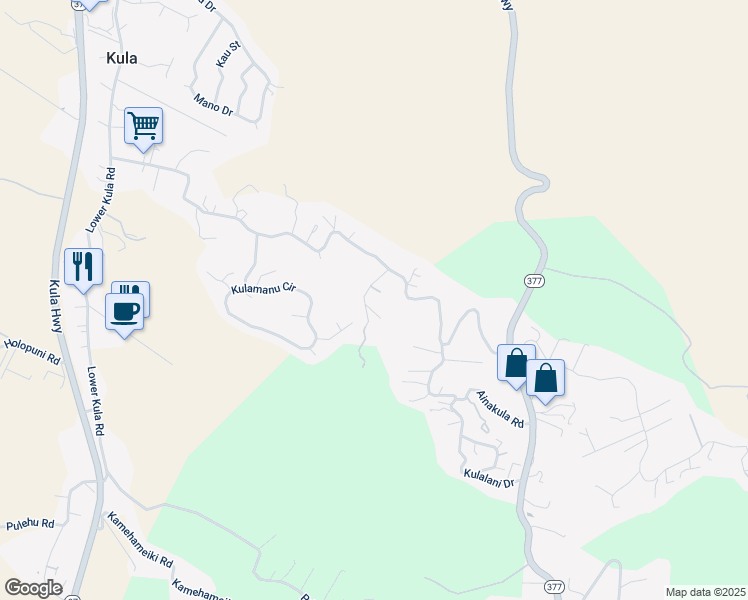 map of restaurants, bars, coffee shops, grocery stores, and more near 101 Malanani Drive in Kula