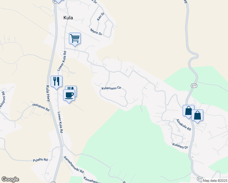 map of restaurants, bars, coffee shops, grocery stores, and more near 44 Kulamanu Circle in Kula