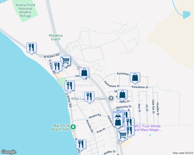 map of restaurants, bars, coffee shops, grocery stores, and more near 219 Humupea Street in Kihei