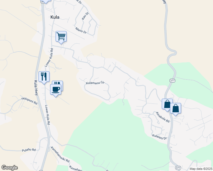 map of restaurants, bars, coffee shops, grocery stores, and more near 82 Kulamanu Circle in Kula