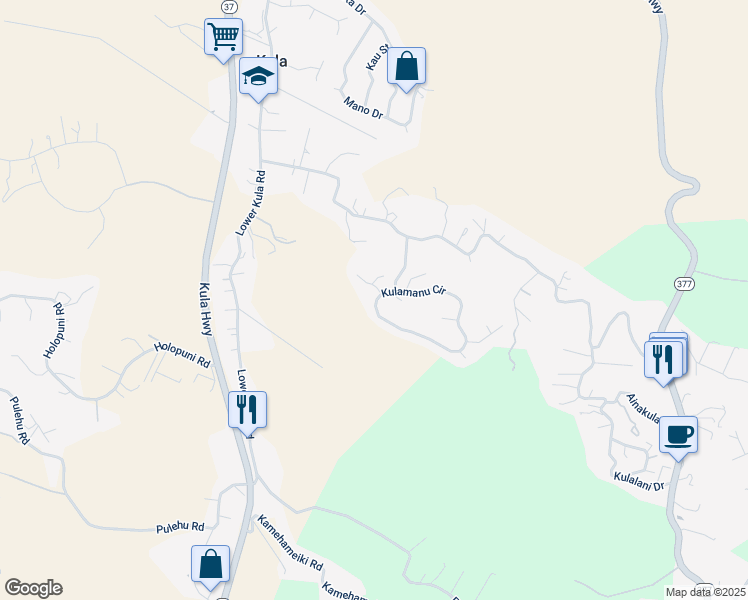 map of restaurants, bars, coffee shops, grocery stores, and more near 9 Paliuli Place in Kula
