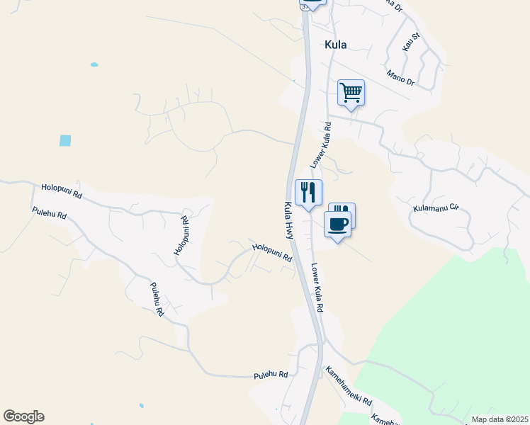 map of restaurants, bars, coffee shops, grocery stores, and more near 275 Kula Io Road in Kula