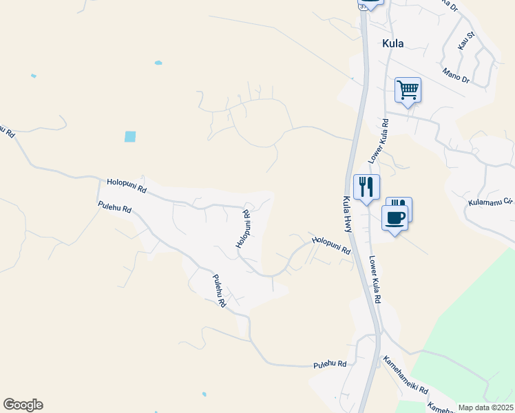 map of restaurants, bars, coffee shops, grocery stores, and more near 750 Holopuni Road in Kula