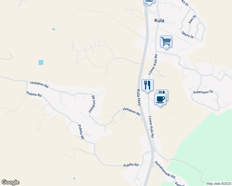 map of restaurants, bars, coffee shops, grocery stores, and more near 416 Huahua Place in Kula