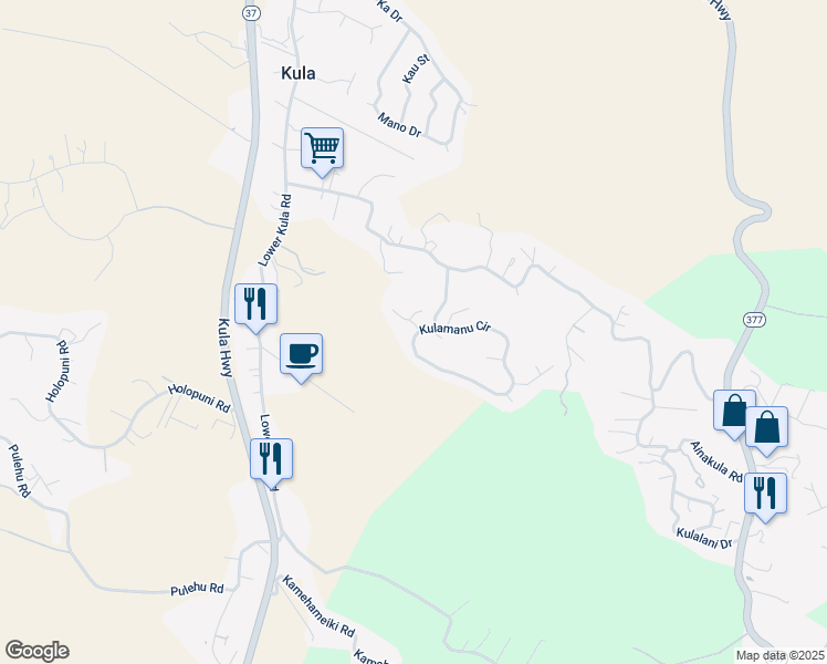 map of restaurants, bars, coffee shops, grocery stores, and more near 9 Paliuli Place in Kula