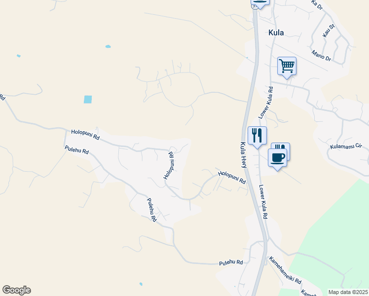 map of restaurants, bars, coffee shops, grocery stores, and more near 750 Holopuni Road in Kula