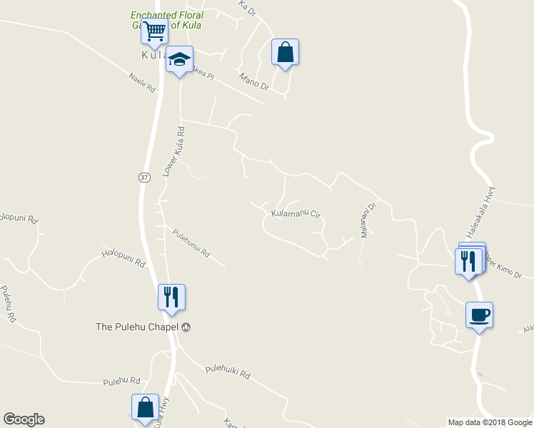 map of restaurants, bars, coffee shops, grocery stores, and more near 8 Paliuli Place in Kula