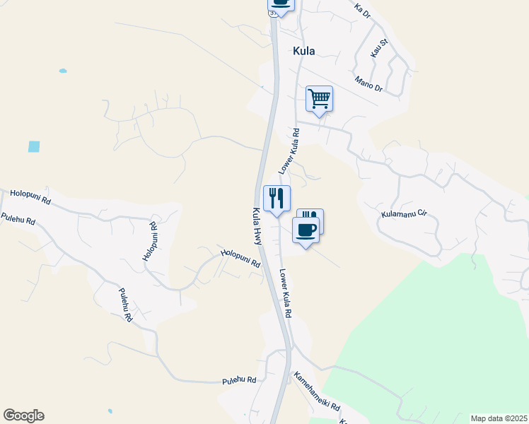 map of restaurants, bars, coffee shops, grocery stores, and more near 116 Hanipala Place in Kula