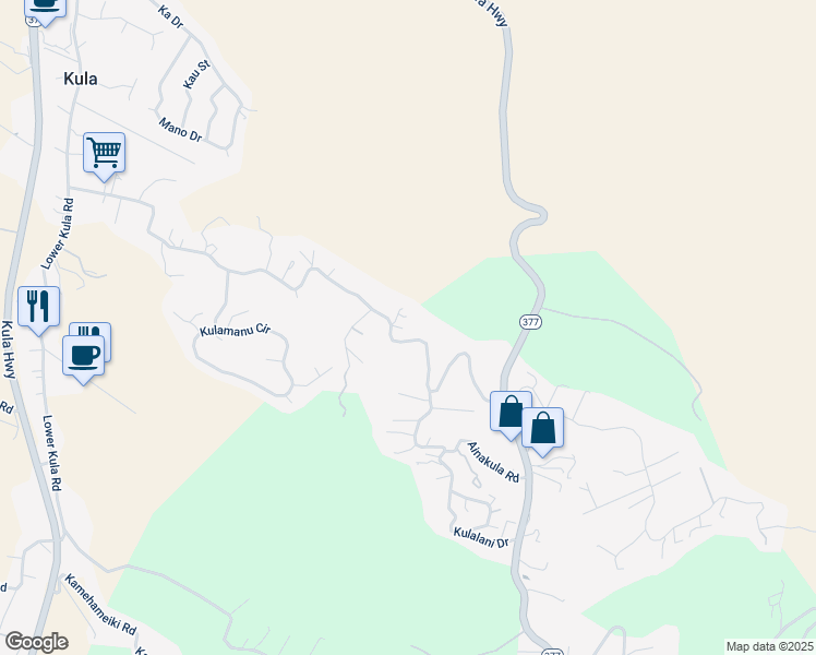 map of restaurants, bars, coffee shops, grocery stores, and more near 1041 Lower Kimo Drive in Kula