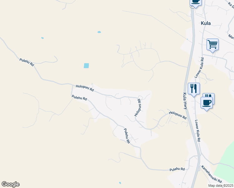 map of restaurants, bars, coffee shops, grocery stores, and more near 1000 Holopuni Road in Kula