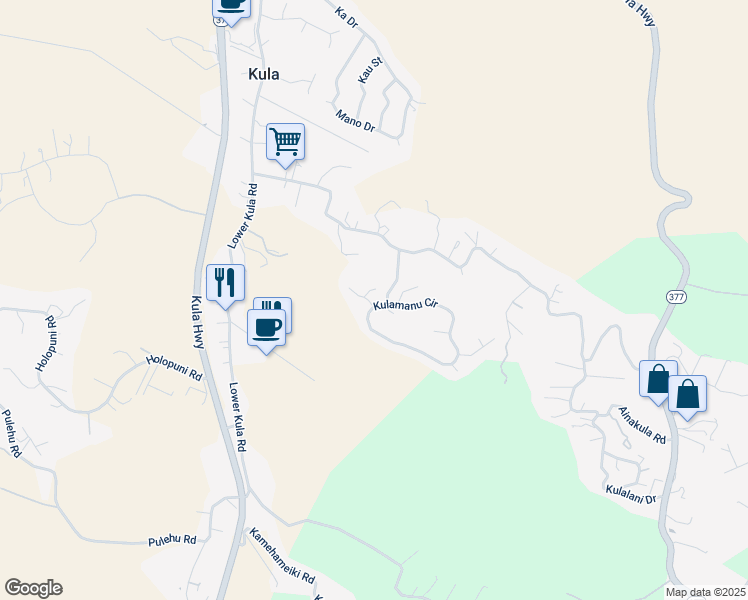 map of restaurants, bars, coffee shops, grocery stores, and more near 8 Paliuli Place in Kula