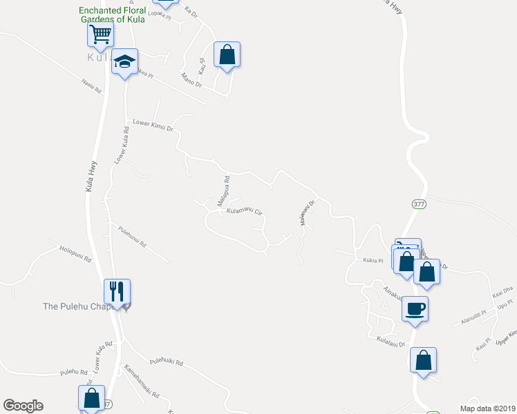 map of restaurants, bars, coffee shops, grocery stores, and more near 79 Kulamanu Circle in Kula