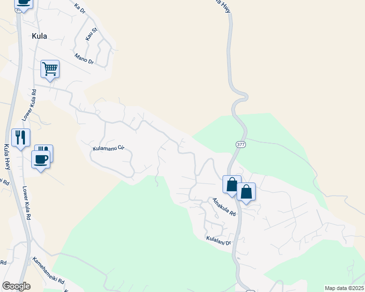map of restaurants, bars, coffee shops, grocery stores, and more near 1041 Lower Kimo Drive in Kula
