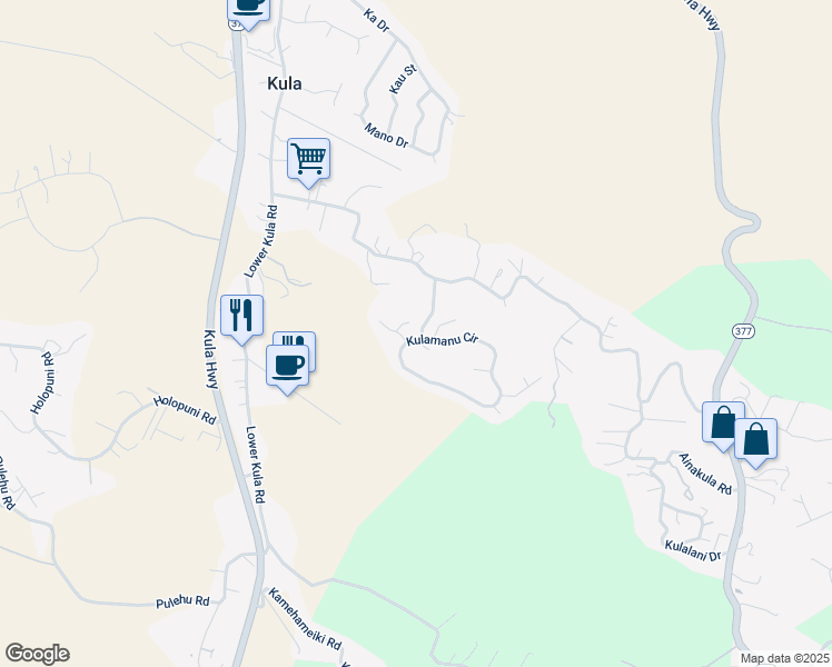 map of restaurants, bars, coffee shops, grocery stores, and more near 24 Paliuli Way in Kula