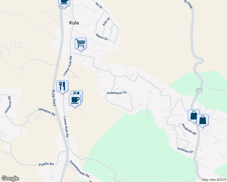 map of restaurants, bars, coffee shops, grocery stores, and more near 15 Uau Place in Kula