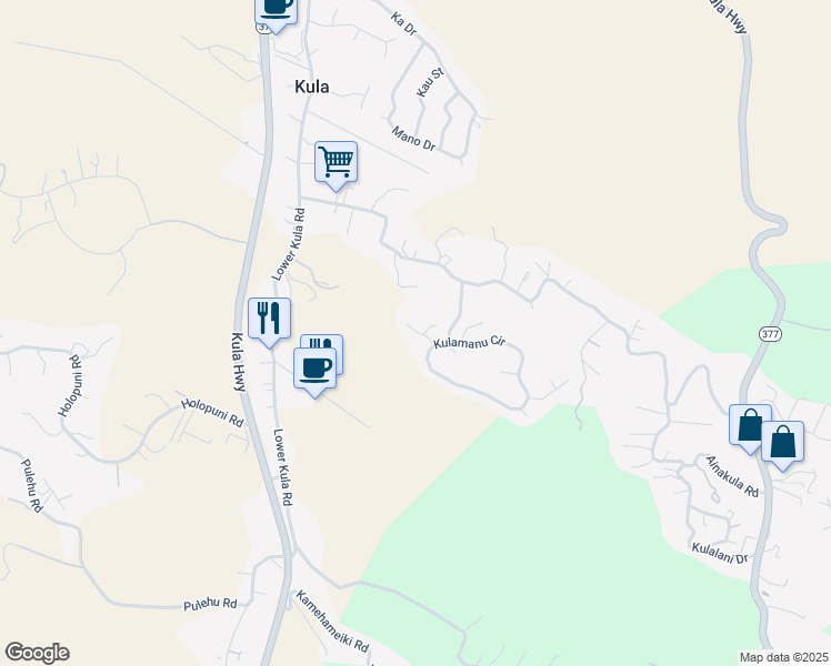 map of restaurants, bars, coffee shops, grocery stores, and more near 32 Paliuli Place in Kula