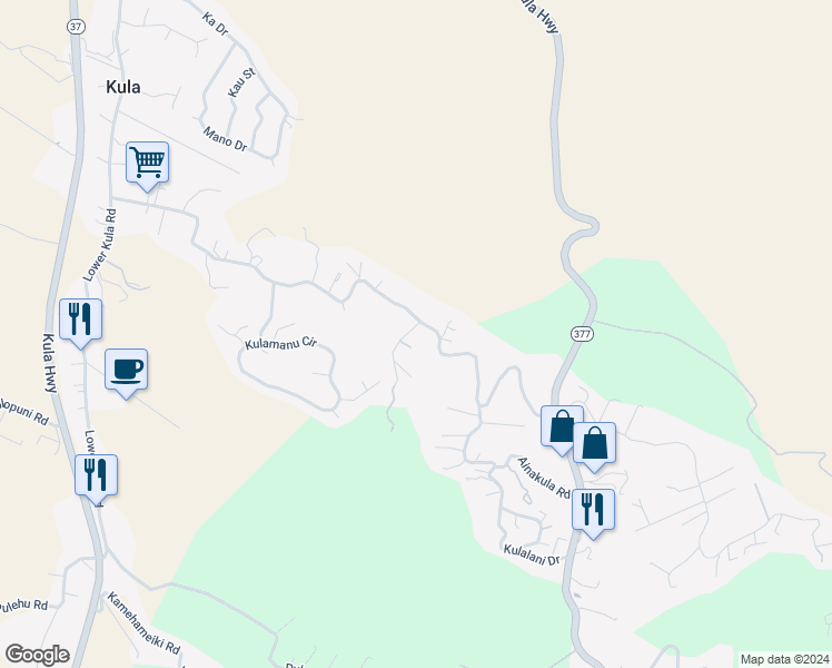 map of restaurants, bars, coffee shops, grocery stores, and more near 37 Malanani Drive in Kula