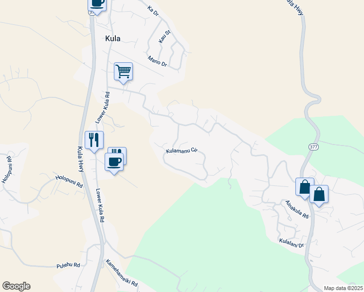 map of restaurants, bars, coffee shops, grocery stores, and more near 22 Uau Place in Kula