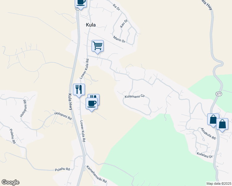 map of restaurants, bars, coffee shops, grocery stores, and more near 43 Paliuli Place in Kula