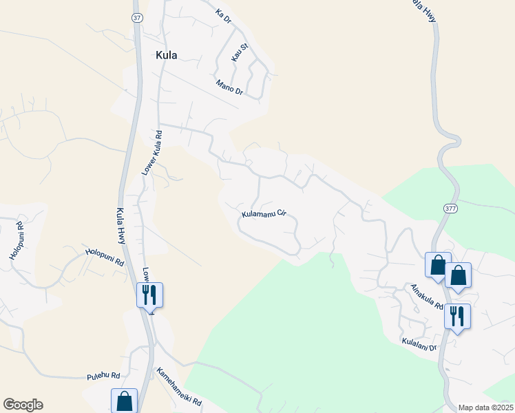 map of restaurants, bars, coffee shops, grocery stores, and more near 15 Uau Place in Kula