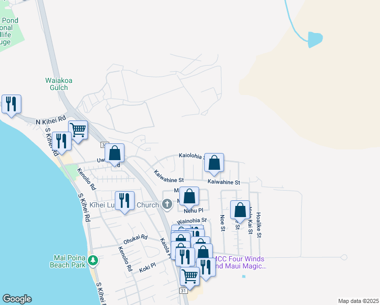map of restaurants, bars, coffee shops, grocery stores, and more near 375 Kaiolohia Street in Kihei