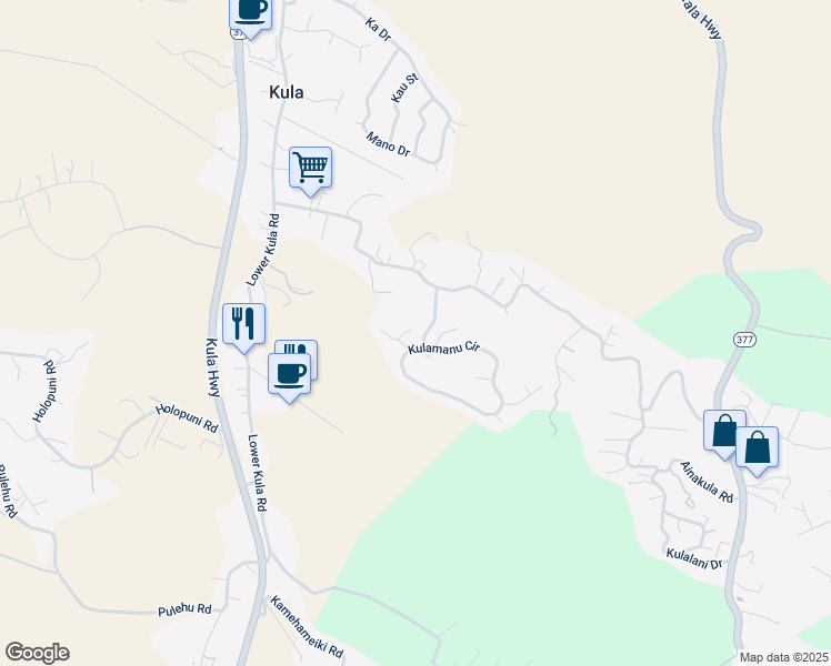 map of restaurants, bars, coffee shops, grocery stores, and more near 24 Paliuli Way in Kula