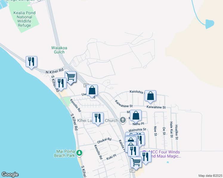 map of restaurants, bars, coffee shops, grocery stores, and more near 48 Kihalani Place in Kihei