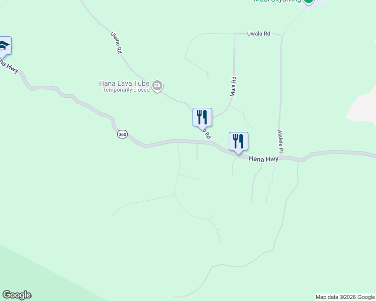 map of restaurants, bars, coffee shops, grocery stores, and more near 65 Kalo Road in Hana