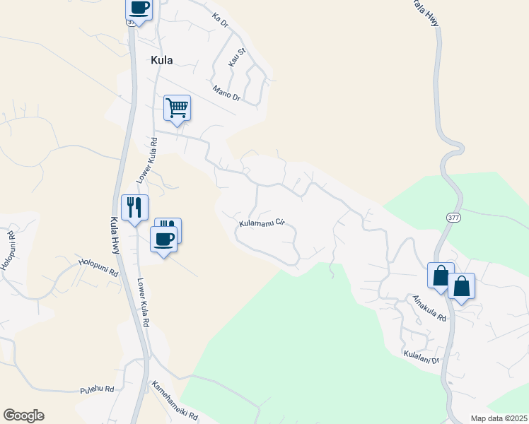 map of restaurants, bars, coffee shops, grocery stores, and more near 33 Uau Place in Kula