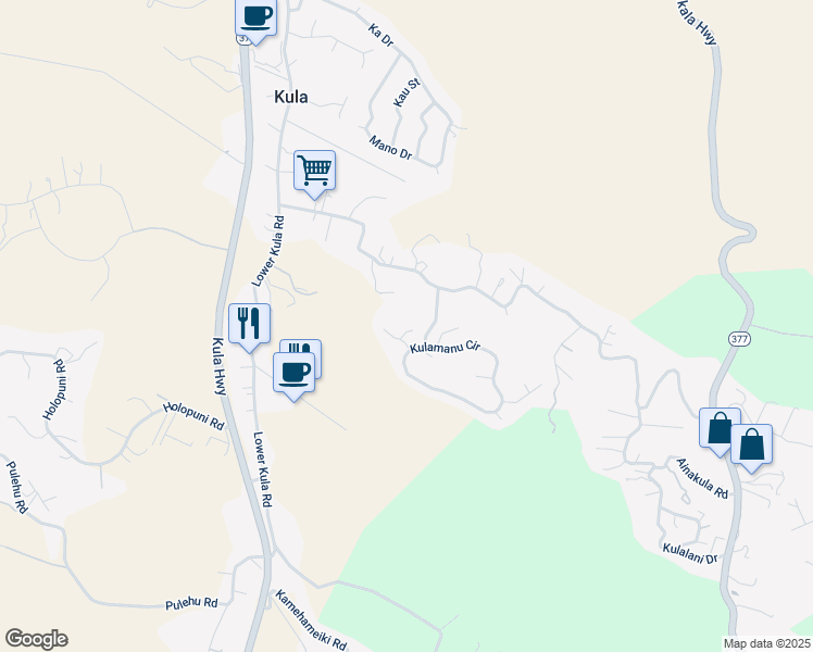 map of restaurants, bars, coffee shops, grocery stores, and more near 15 Paliuli Way in Kula