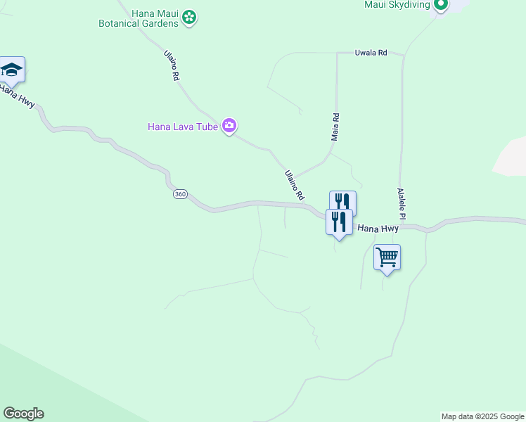 map of restaurants, bars, coffee shops, grocery stores, and more near 65 Kalo Road in Hana