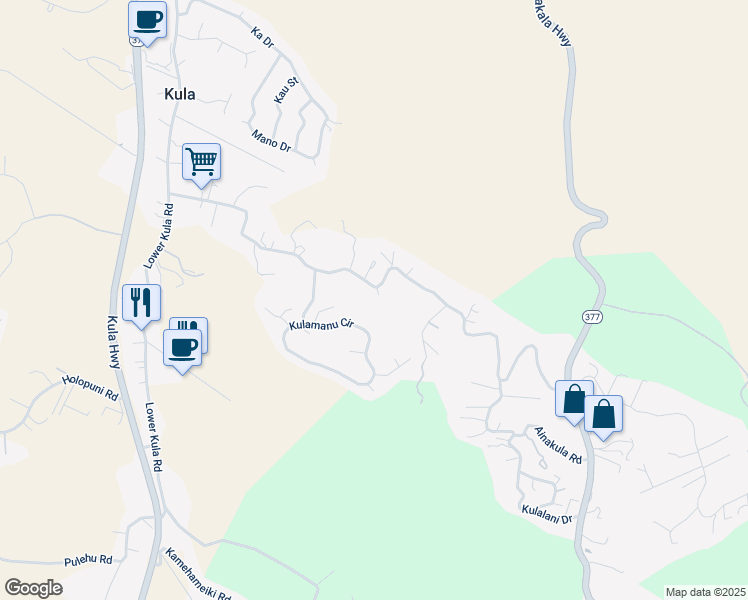 map of restaurants, bars, coffee shops, grocery stores, and more near 704 Lower Kimo Drive in Kula