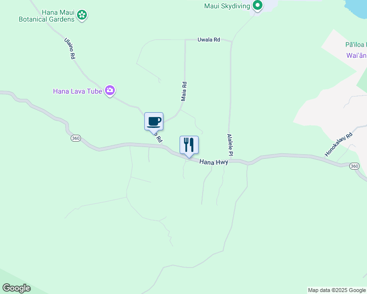 map of restaurants, bars, coffee shops, grocery stores, and more near 2885 Hana Highway in Hana