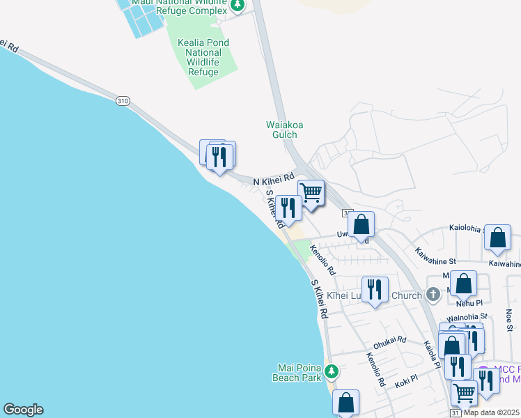 map of restaurants, bars, coffee shops, grocery stores, and more near 12 South Kihei Road in Kihei