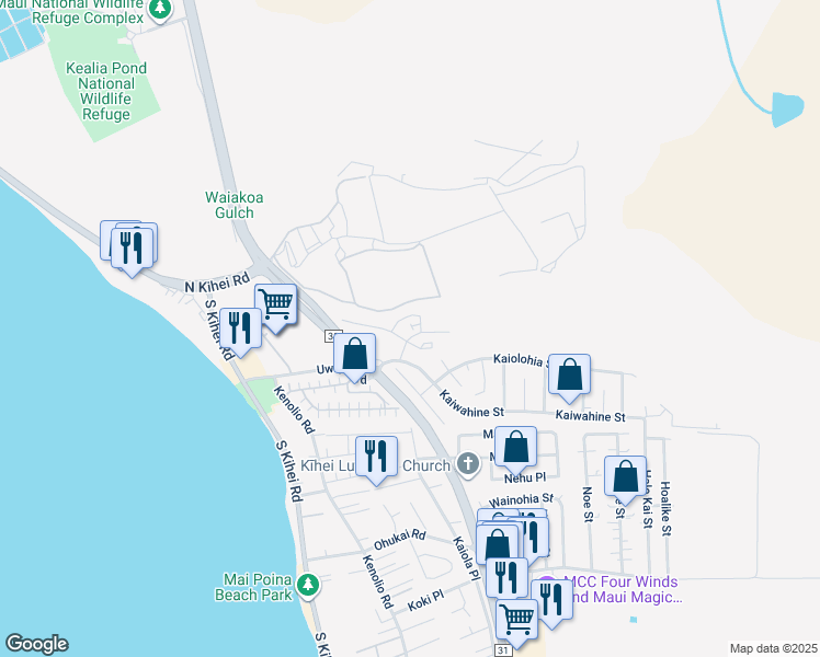 map of restaurants, bars, coffee shops, grocery stores, and more near 73 Piilaniwahine loop in Kihei