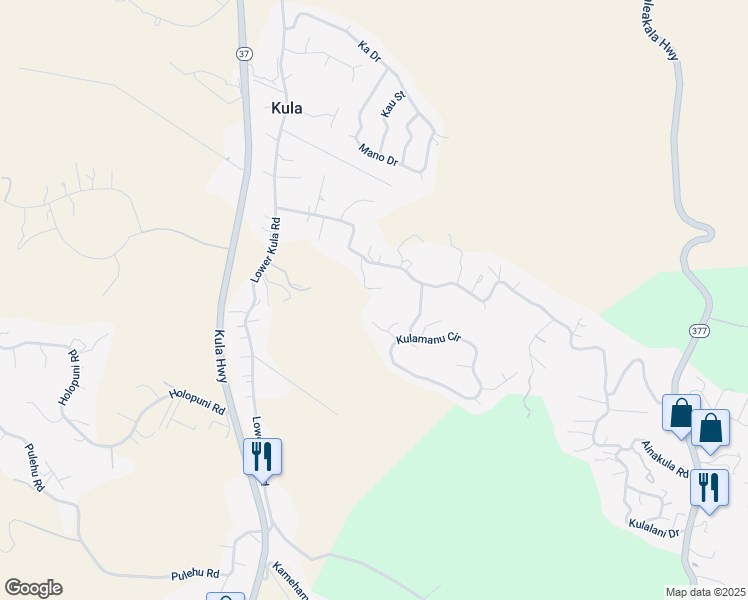 map of restaurants, bars, coffee shops, grocery stores, and more near 340 Lower Kimo Drive in Kula