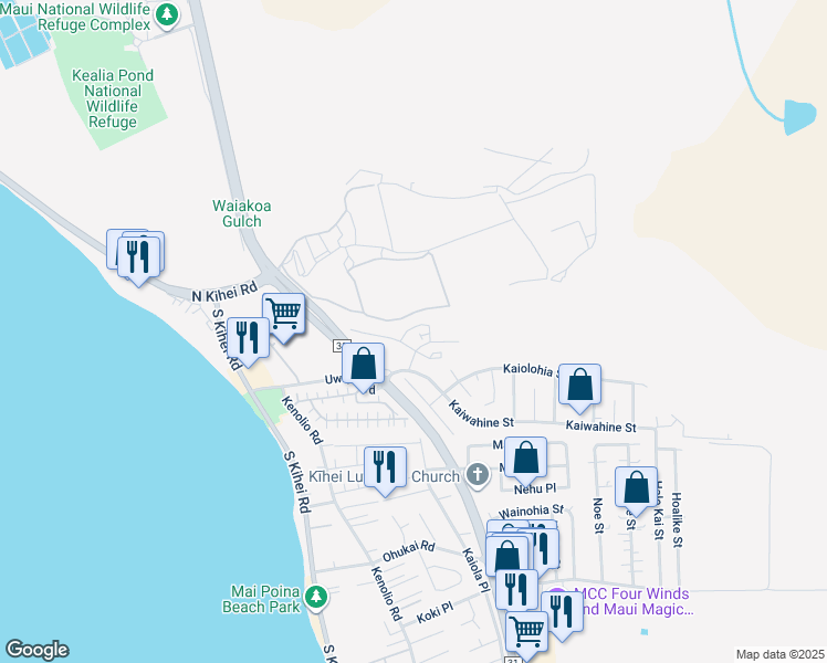 map of restaurants, bars, coffee shops, grocery stores, and more near 62 Piilaniwahine loop in Kihei