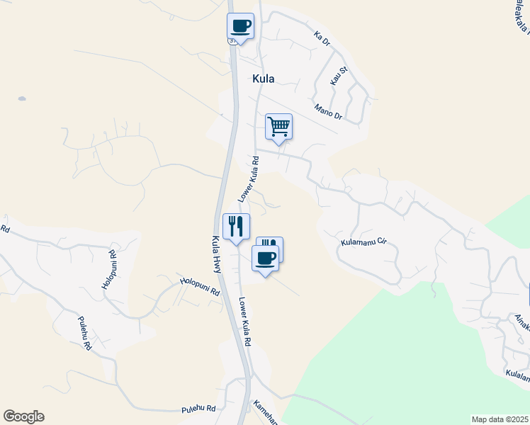 map of restaurants, bars, coffee shops, grocery stores, and more near 2533 Lower Kula Road in Kula