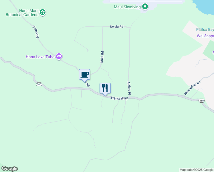 map of restaurants, bars, coffee shops, grocery stores, and more near 2901 Hana Highway in Hana